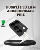4.1A Hızlı Şarjlı Akım Korumalı 4 Priz ve 3 USB Çıkışlı Priz - 1