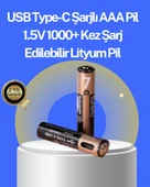 Hızlı Şarj Teknolojili USB Şarjlı AAA Pil – 40 Dada Tam Şarj - 1