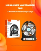 Mini Vantilatör Masaüstü – USB Girişli, Şarjlı, 3 Kademe, Sessiz Motor, Işıklı - 2