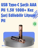 USB TypeC Şarjlı AAA Lityum Pil | 1.5V Sabit Voltaj, 1000+ Şarj Döngüsü ile Uzun Ömür - 1