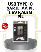 Tekrar Şarj Edilebilir AA USB TypeC Pil | 1000+ Döngü | 1.5V Sabit Voltaj - 1