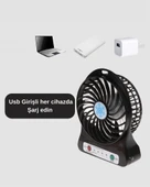 Şarjlı USB Fan – Masaüstü Mini Vantilatör, Taşınabilir, Işıklı, 3 Kademeli, Sessiz thumbnail 1