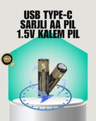 1.5V AA Şarjlı Lityum Pil | 1000+ Kez Şarj Edilebilir | Hızlı TypeC Şarj (2 Adet) - 1