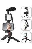 Tripod Telefon Tutucu Kumandalı Mikrofon Led Işık Vlog Video Kayıt - 3