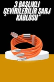120W 3 İn 1 Uyumlu Silikon Şarj Kablosu Hızlı Şarj Kablosu thumbnail 1