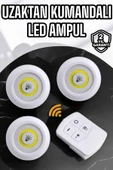 Spot Lamba Led Işık 3'lü Uzaktan Kumandalı Pilli Yapışkanlı Kablosuz - 1