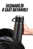 Termos Seti 3'lü Bardak Seti Isı Dayanıklı Siyah Paslanmaz Çelik Vakumlu thumbnail 2