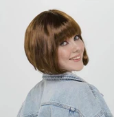 Kahve Renk Düz Kesim Küt Parti Peruğu Kısa Takma Saç - 1