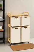 Bambu 4 Bölmeli Kirli Sepetli Çamaşır Sepeti Raflı Banyo Düzenleyici DB-0018 - 2