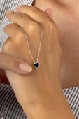 Gümüş Pazarım Mavi Taşlı Kalp Minimal Kadın Gümüş Kolye thumbnail 2