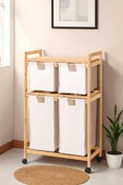 Bambu 4 Bölmeli Kirli Sepetli Çamaşır Sepeti Raflı Banyo Düzenleyici DB-0018 - 1