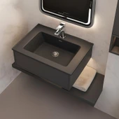 Real Stone ZENITH 65 Etajerli Antrasit Granit Banyo Lavabosu 65x45 - 2