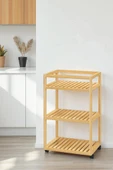 Digithome Bambu 3 Raflı Tekerlekli Sunum Servis Arabası Mutfak Rafı Sehpa Banyo Rafı DB-0029 - 5