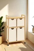 Bambu 4 Bölmeli Kirli Sepetli Çamaşır Sepeti Raflı Banyo Düzenleyici DB-0018 - 3