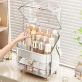 Makyaj Kozmetik Organizeri Şeffaf Kapak 2 Çekmeceli Kozmetik Düzenleyici Organizer thumbnail 2