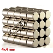 100 Adet 4x4 Mm Yuvarlak Neodyum Mıknatıs N35 Güçlü Magnet Nikel Kaplama - 1