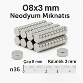 1 Adet 8x3mm Yuvarlak Neodyum Mıknatıs Güçlü Nikel Kaplamalı Kaliteli Dayanıklı Magnet - 2