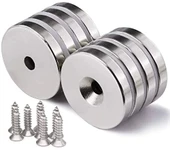 1 Adet 25x10/5x5,5 Mm Neodyum Mıknatıs Havşa Delikli Magnet Vida Atılabilir N35 Nikel Paslanmaz - 3