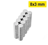 100 Adet 8x3mm Yuvarlak Neodyum Mıknatıs Güçlü Nikel Kaplamalı Kaliteli Dayanıklı Magnet - 1
