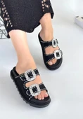 Juana Siyah Nubuk  Taşlı Terlik thumbnail 2