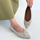 Sarra Bej Saten İşlemeli Babet Ayakkabı thumbnail 4