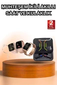 Wireless Şarjlı Akıllı Saat ve Dijital Göstergeli Kablosuz Bluetooth Kulaklık Nabız Ölçer thumbnail 2