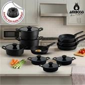 Vento 16 Parça Döküm Tencere Tava Sahan Seti (Siyah) thumbnail 1