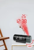 TechTic Projeksiyon Saat Silindir 180 Derece Çift Alarm Sıcaklık-Saat Yansıtmalı Çalar Saat Telefon Şarjı thumbnail 9