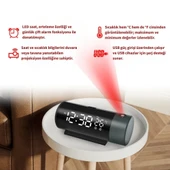 TechTic Projeksiyon Saat Silindir 180 Derece Çift Alarm Sıcaklık-Saat Yansıtmalı Çalar Saat Telefon Şarjı thumbnail 6