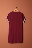 Viskon Kumaş Yakası Kolu Şerit Detaylı Elbise-Bordo thumbnail 2