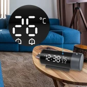 TechTic Projeksiyon Saat Silindir 180 Derece Çift Alarm Sıcaklık-Saat Yansıtmalı Çalar Saat Telefon Şarjı thumbnail 4