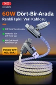 Renkli Işıklı 4’ü 1 Arada Çok Fonksiyonlu Hızlı Şarj Kablosu 60W Telefon, 27W Type-C to iPhone - 7