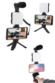 Akıllı Telefon Vlog Kiti Tripod Mini Mikrofonlu Telefon Tutucu - 4
