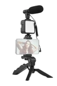 Tripod Telefon Tutucu Kumandalı Mikrofon Led Işık Vlog Video Kayıt - 2