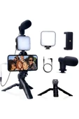 Akıllı Telefon Vlog Kiti Tripod Mini Mikrofonlu Telefon Tutucu - 5