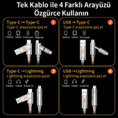 Renkli Işıklı 4’ü 1 Arada Çok Fonksiyonlu Hızlı Şarj Kablosu 60W Telefon, 27W Type-C to iPhone - 4
