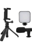 Akıllı Telefon Vlog Kiti Tripod Mini Mikrofonlu Telefon Tutucu - 3
