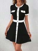 Kadın Kısa Kollu Bisiklet Yaka önden Düğmeli Modal Elbise thumbnail 3