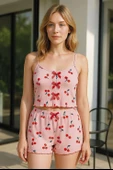 Litae Pembe Kiraz Desenli Kurdelalı Askılı Şortlu Pijama Takımı thumbnail 1