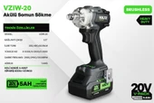 VOLTZ - 500 Nm - 1/2 - 20 Volt 5 Amper Akülü Somun Sökme Sıkma Makine Seti  (VZIW-20) - 2