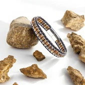 Kaplan Gözü & Hematit Çelik Örgülü Deri Bileklik 31832B22D1 thumbnail 3