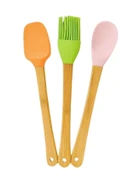 Mucit Home 3'lü Bambu Saplı Silikon Spatula Seti Yumurta Fırçası - 1