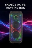 D64 Siyah RGB Ledli Dahili Kablosuz Mikrofon Kumandalı Radyolu Bluetooth Hoparlör Speaker - 2