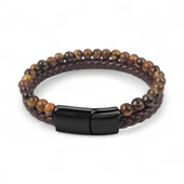 Kaplan Gözü Doğaltaş Deri Erkek Bileklik 31832B7D8 thumbnail 1