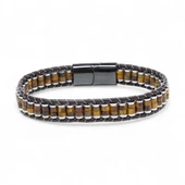 Kaplan Gözü & Hematit Çelik Örgülü Deri Bileklik 31832B22D1 thumbnail 1