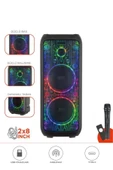 D64 Siyah RGB Ledli Dahili Kablosuz Mikrofon Kumandalı Radyolu Bluetooth Hoparlör Speaker - 1