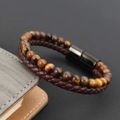 Kaplan Gözü Doğaltaş Deri Erkek Bileklik 31832B7D8 thumbnail 4