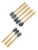Mucit Home GRİ 8'li Bambu Saplı Silikon Uçlu Spatula Fırçalı Kaşık Seti thumbnail 2