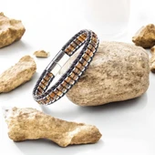 Kaplan Gözü & Hematit Çelik Örgülü Deri Bileklik 31832B22D1 thumbnail 2