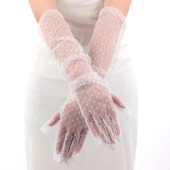 Uzun Boy Beyaz Puantiyeli Beyaz Renk Yetişkin Tül Eldiven - 1